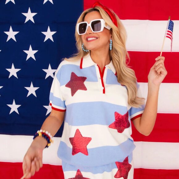 Brianna Cannon Tops - Nantucket Stripe Knit Top with Stars